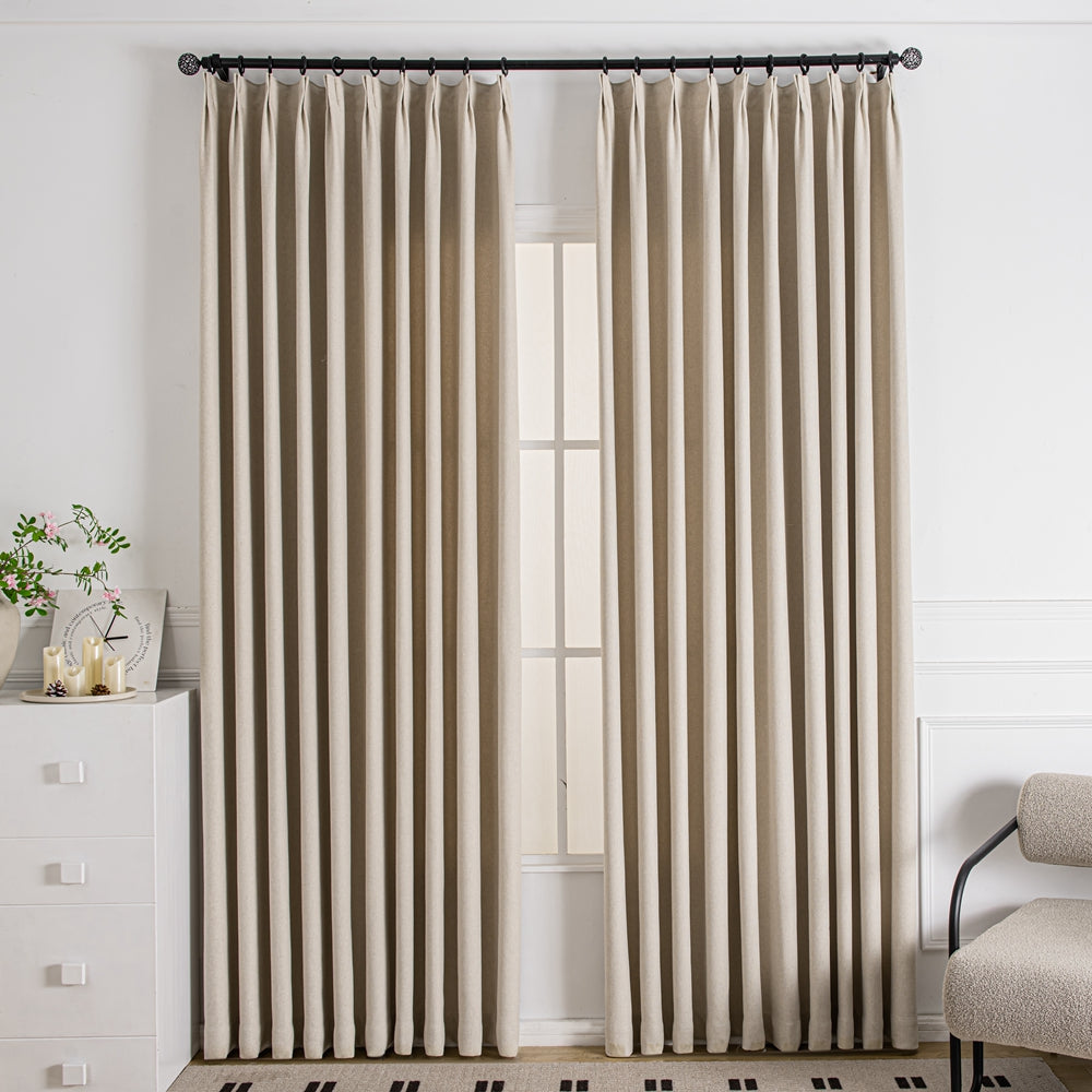 Beige White-13 Tuscany Woven Faux Linen Bathroom Custom Curtains