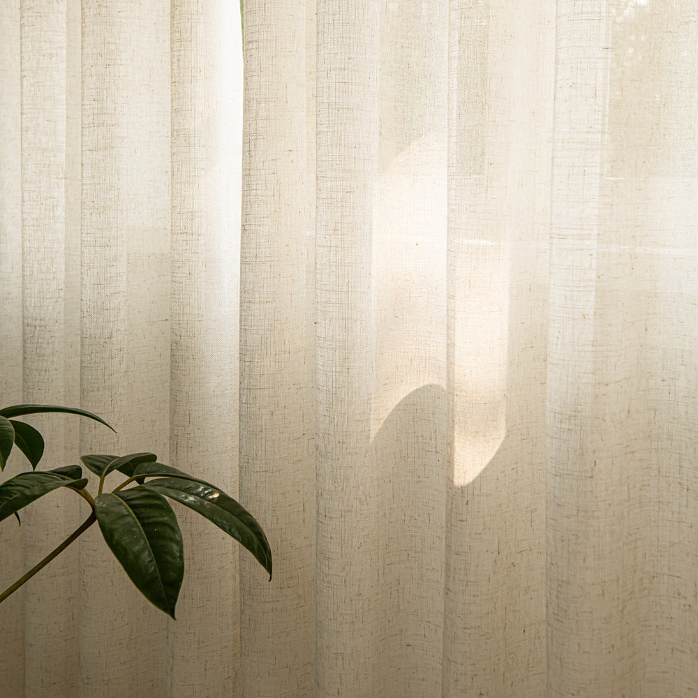 Herb-Lin Beige Linen Sheer Privacy Custom Curtains