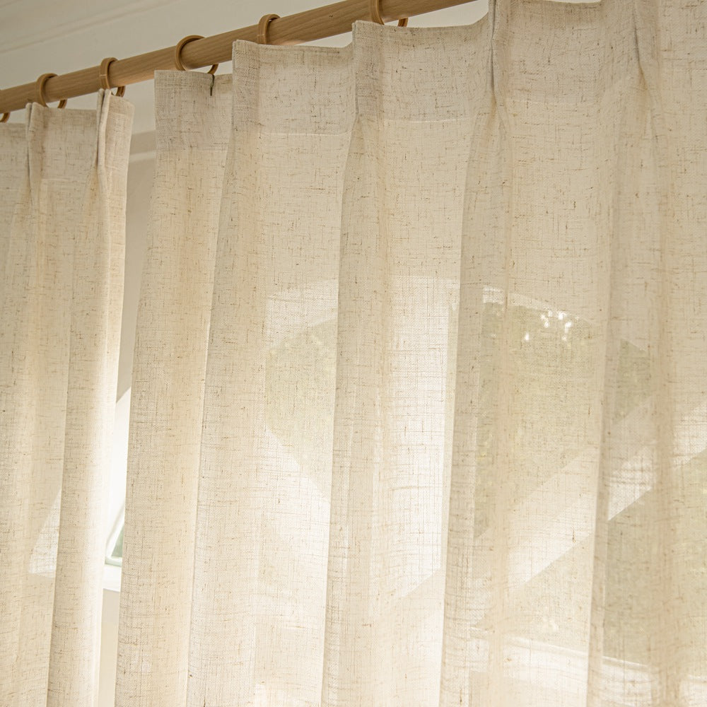 Herb-Lin Beige Linen Sheer Privacy Custom Curtains