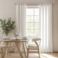 Fina Soft-Touch White Linen Grommet Soft Top Sheer Curtain with Grid Texture