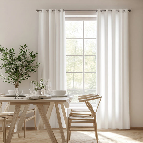 Fina Soft-Touch White Linen Grommet Soft Top Sheer Curtain with Grid Texture