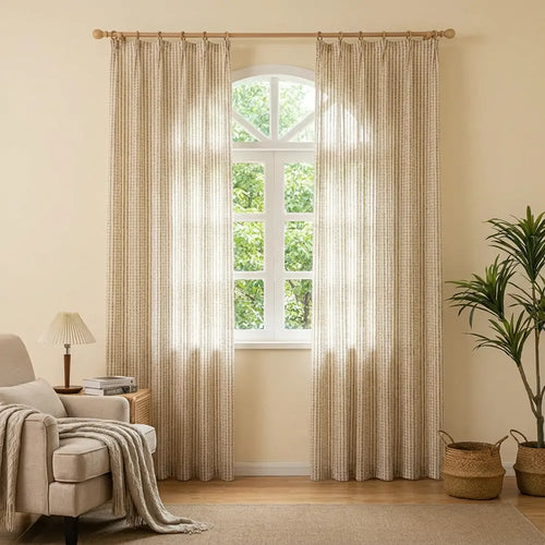 Eco-Lin Grid Harmony Linen Custom Pleat Curtains1