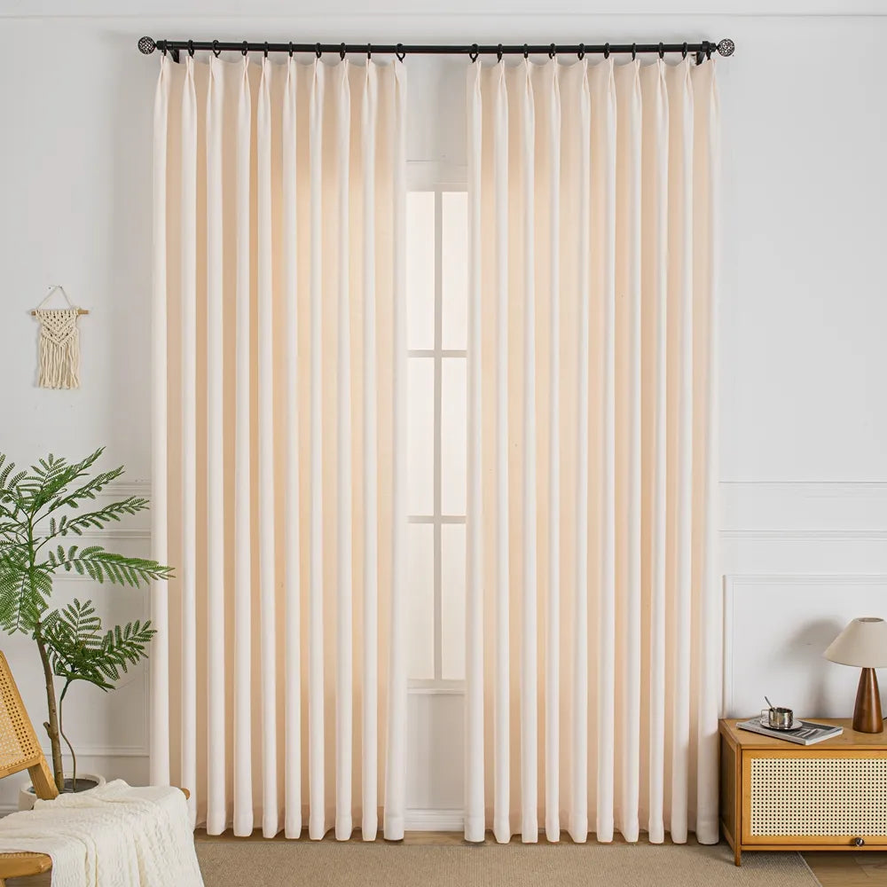 Elise Heavyweight Textured Faux Linen Pleat Custom Curtains Elise Pinky White-2