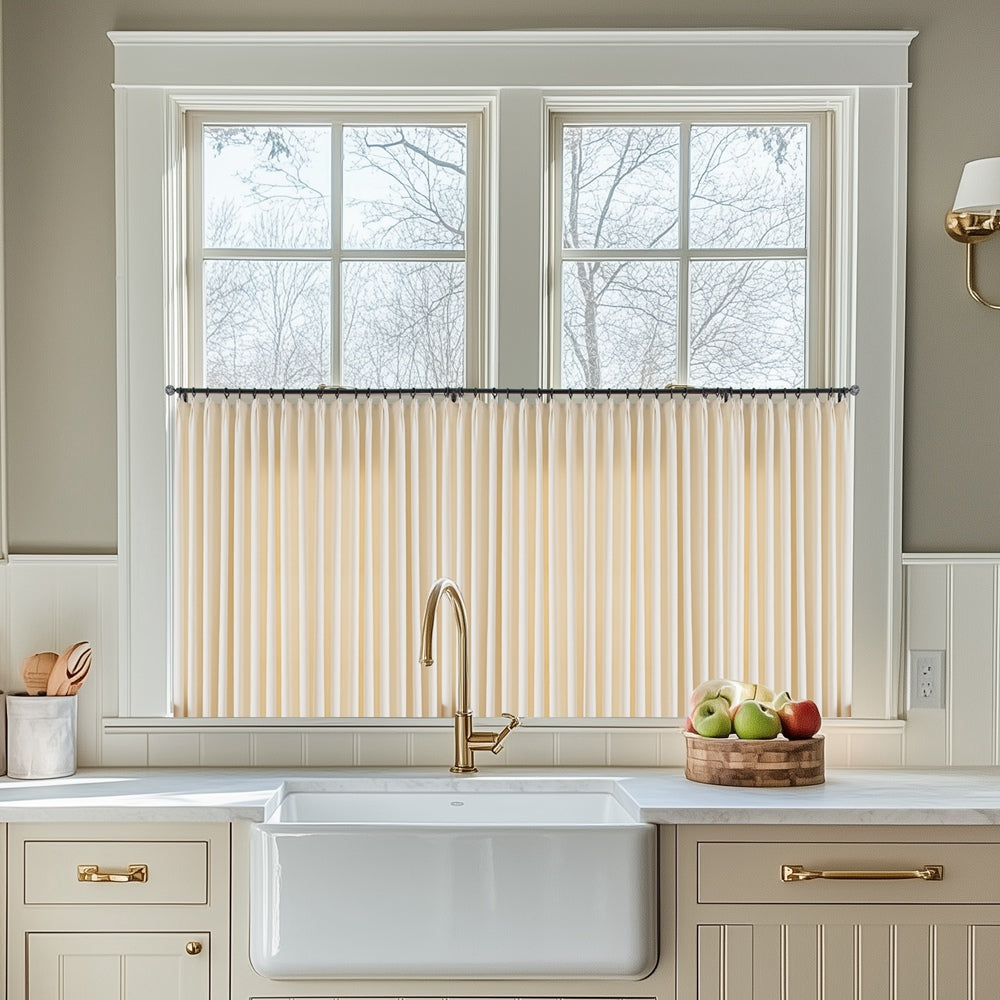 Waffle Chenille Blended Woven Custom Cafe Curtains