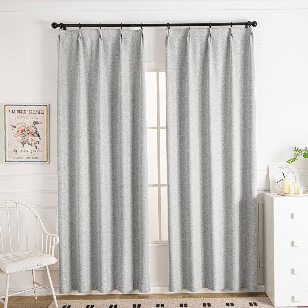 Gray White-1 Lullaby Faux Linen Textures Blackout Custom Curtains