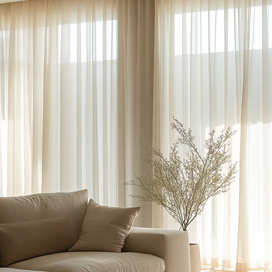 Herb-Lin Beige Linen Sheer Privacy Custom Curtains