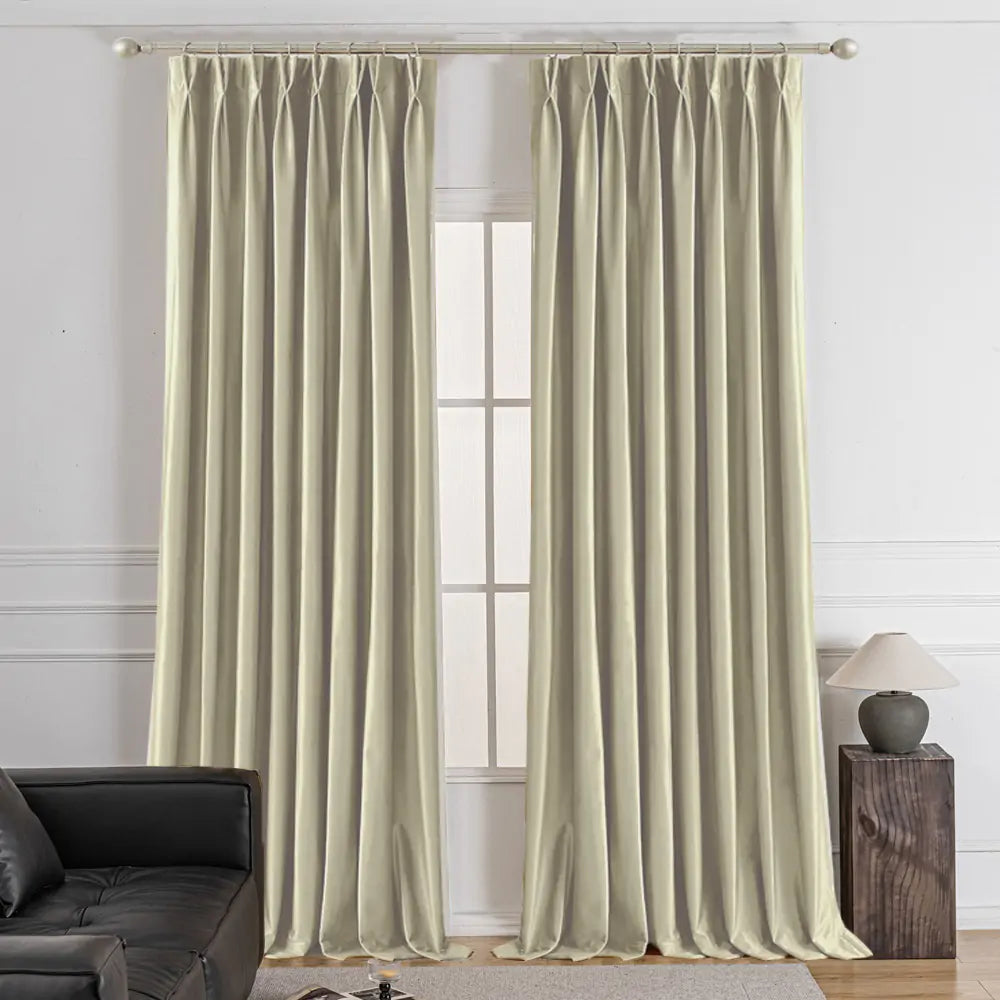 Lumora Crystal Pinch Pleat Velvet Custom Curtains Lumora Beige-1