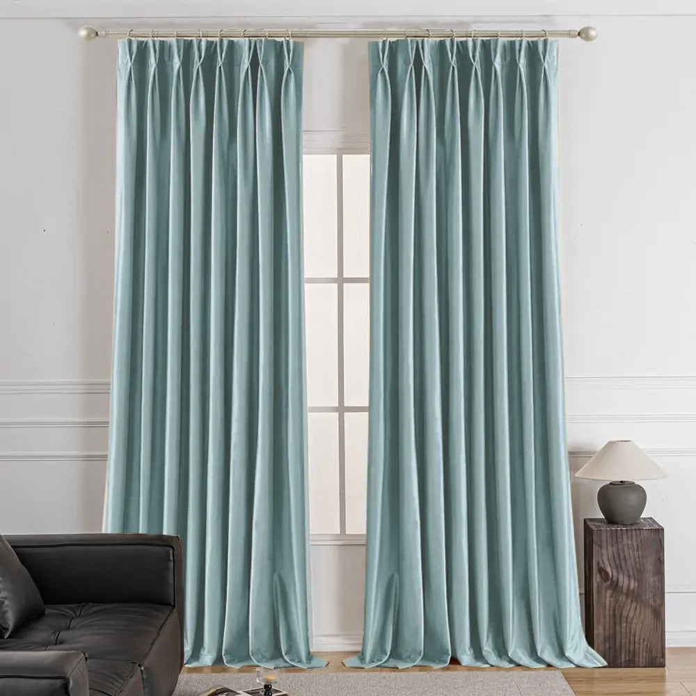 Lumora Crystal Pinch Pleat Velvet Custom Curtains Lumora Light Blue-11