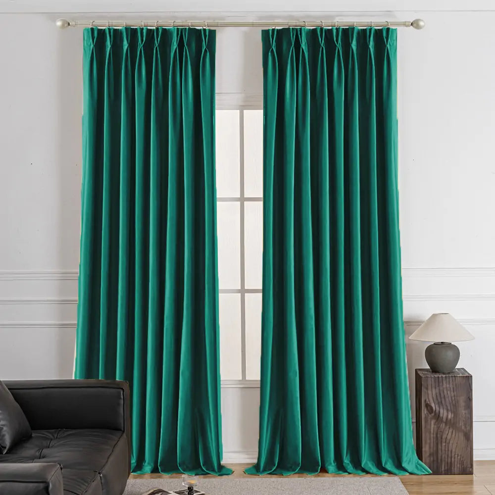 Lumora Crystal Pinch Pleat Velvet Custom Curtains Lumora Peacock Green-14
