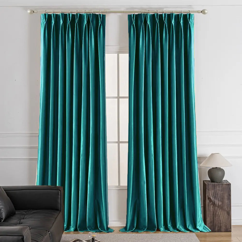Lumora Crystal Pinch Pleat Velvet Custom Curtains Lumora Peacock Blue-18
