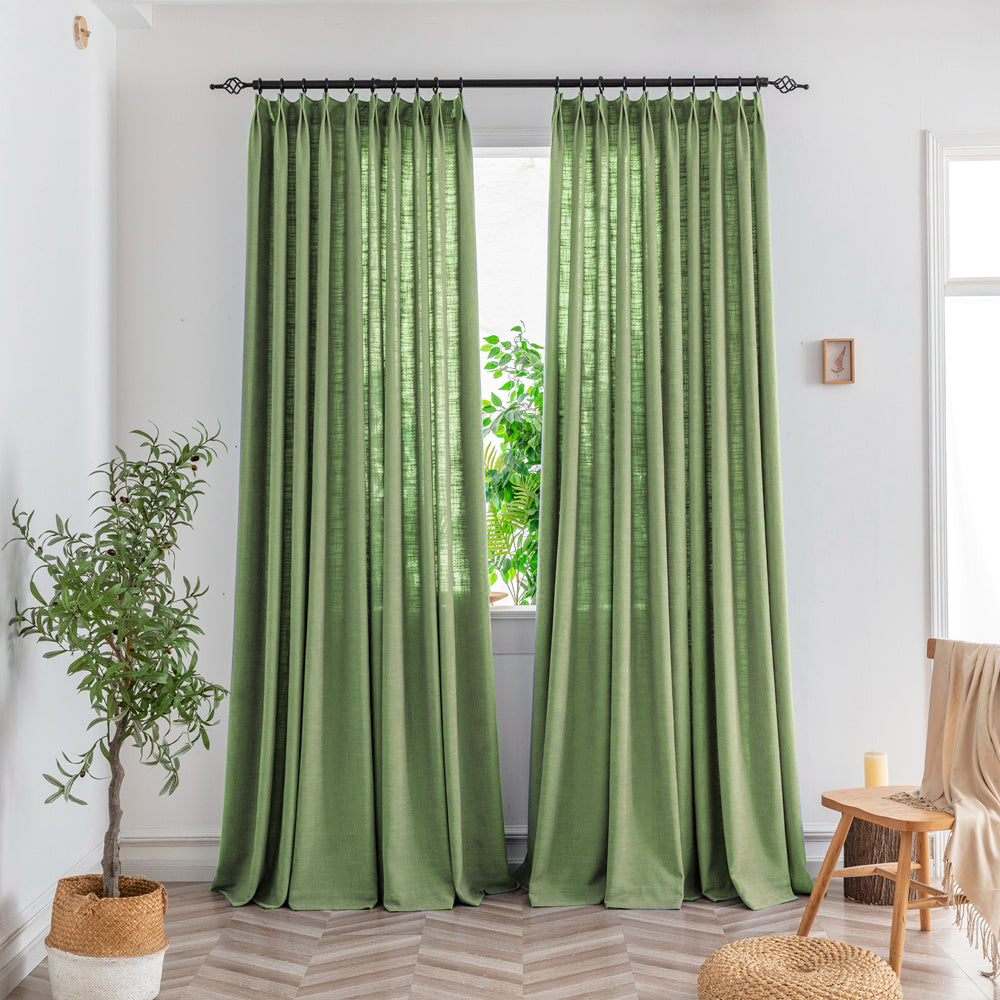 Light Green-28 Bryn Slub Textured Faux Linen Custom Curtains