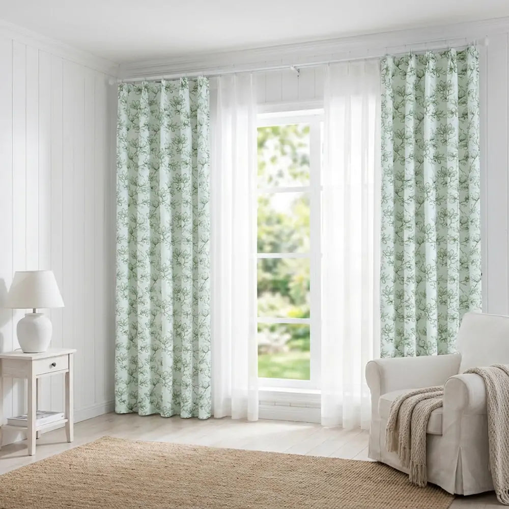 Lily Green Patterned Pleat Custom Curtains