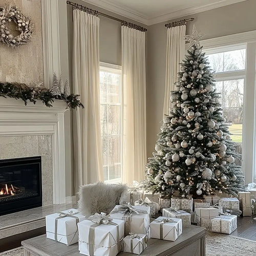 White linen curtains for christmas