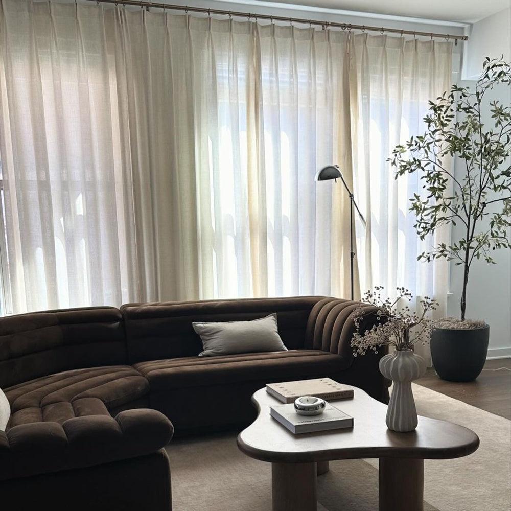 Mead Faux Linen Texture Custom Pleat Curtains For Living Room
