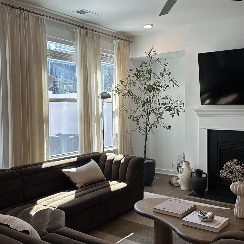 Mead Faux Linen Texture Custom Pleat Curtains For Living Room