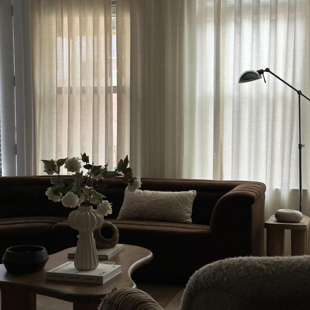 Mead Faux Linen Texture Custom Pleat Curtains For Living Room