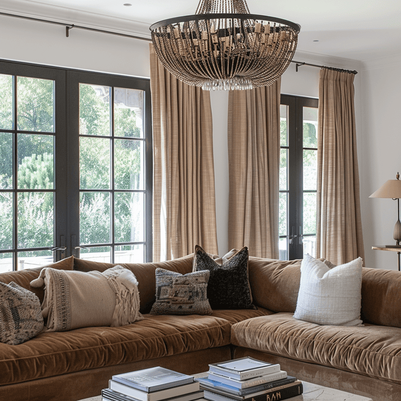Mead Faux Linen Texture Custom Pleat Curtains For Living Room