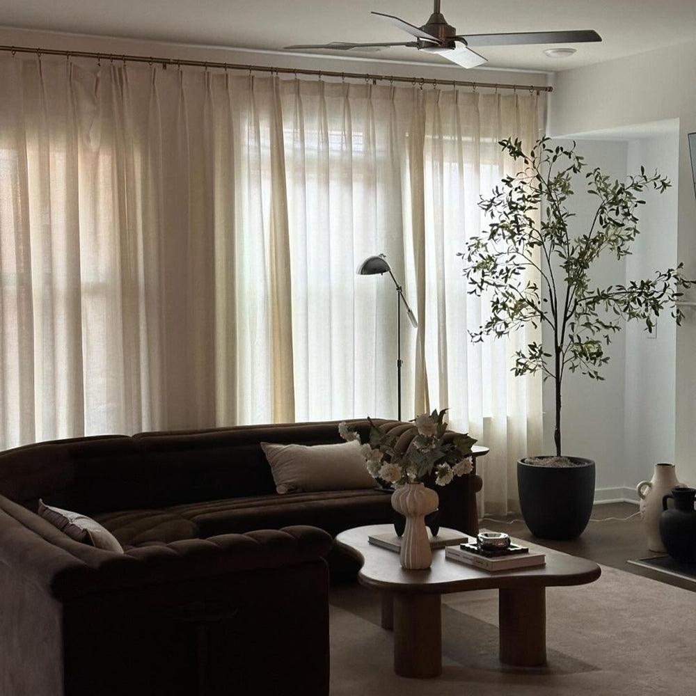 Mead Faux Linen Texture Custom Pleat Curtains For Living Room