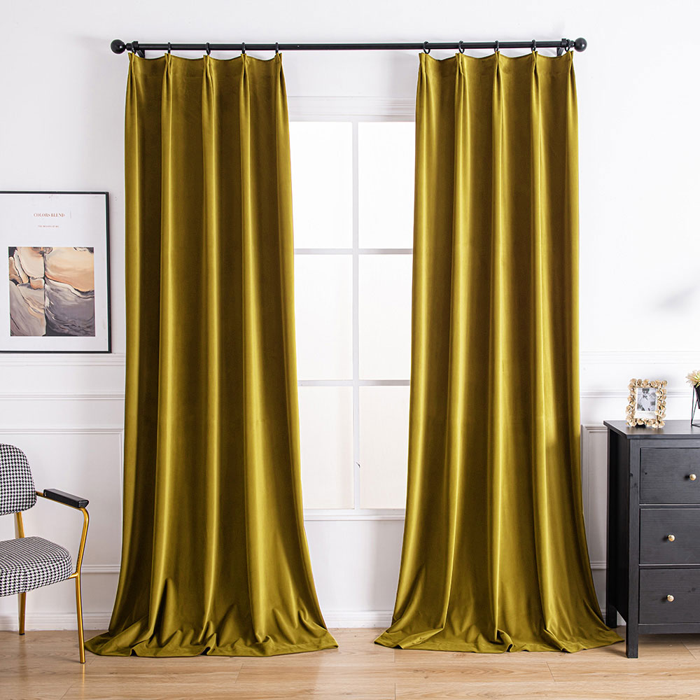 Mustard Aushme Luxurious Velvet Bathroom Custom Curtains