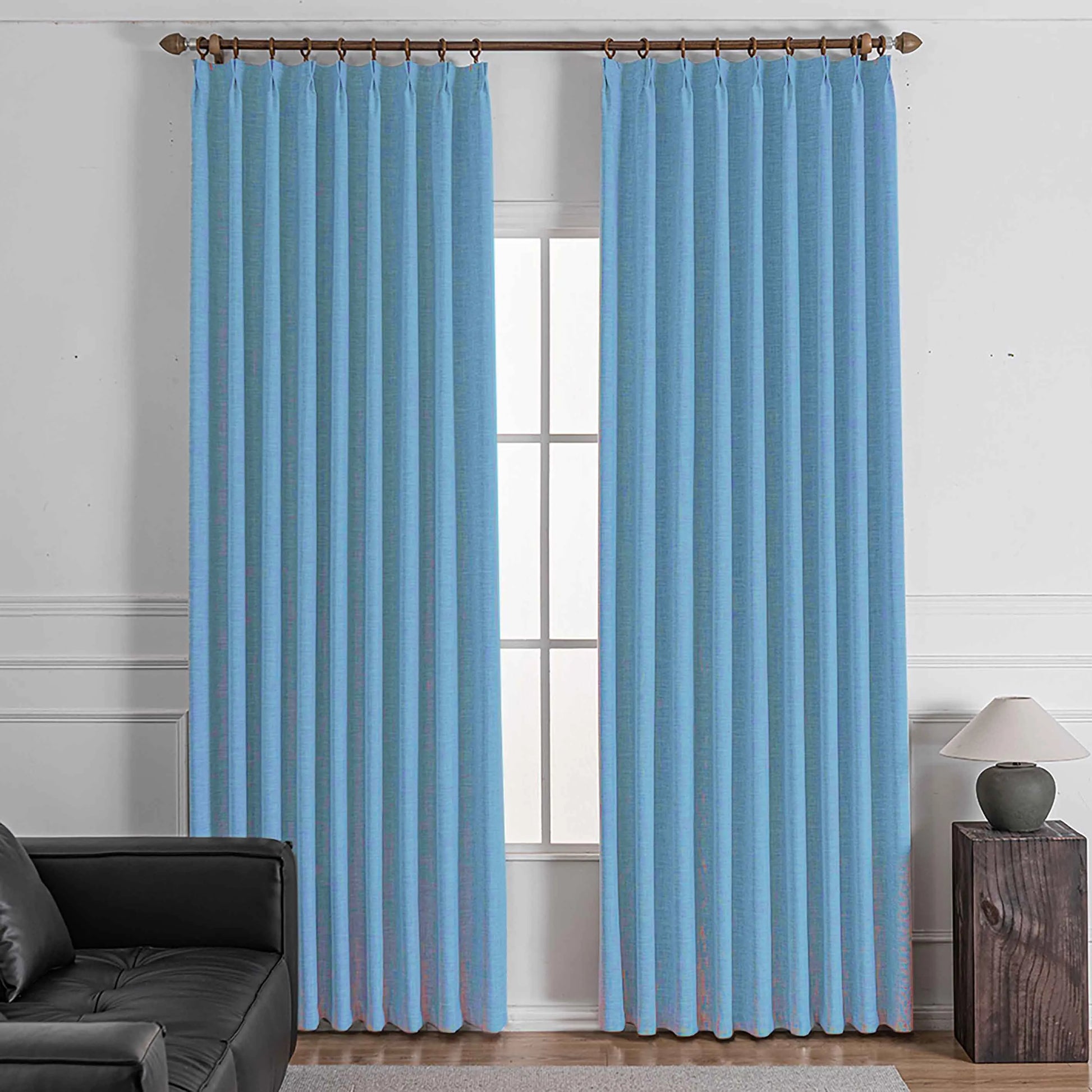 Shyn Linen Texture 100% Blackout Curtains Shyn Blue-17