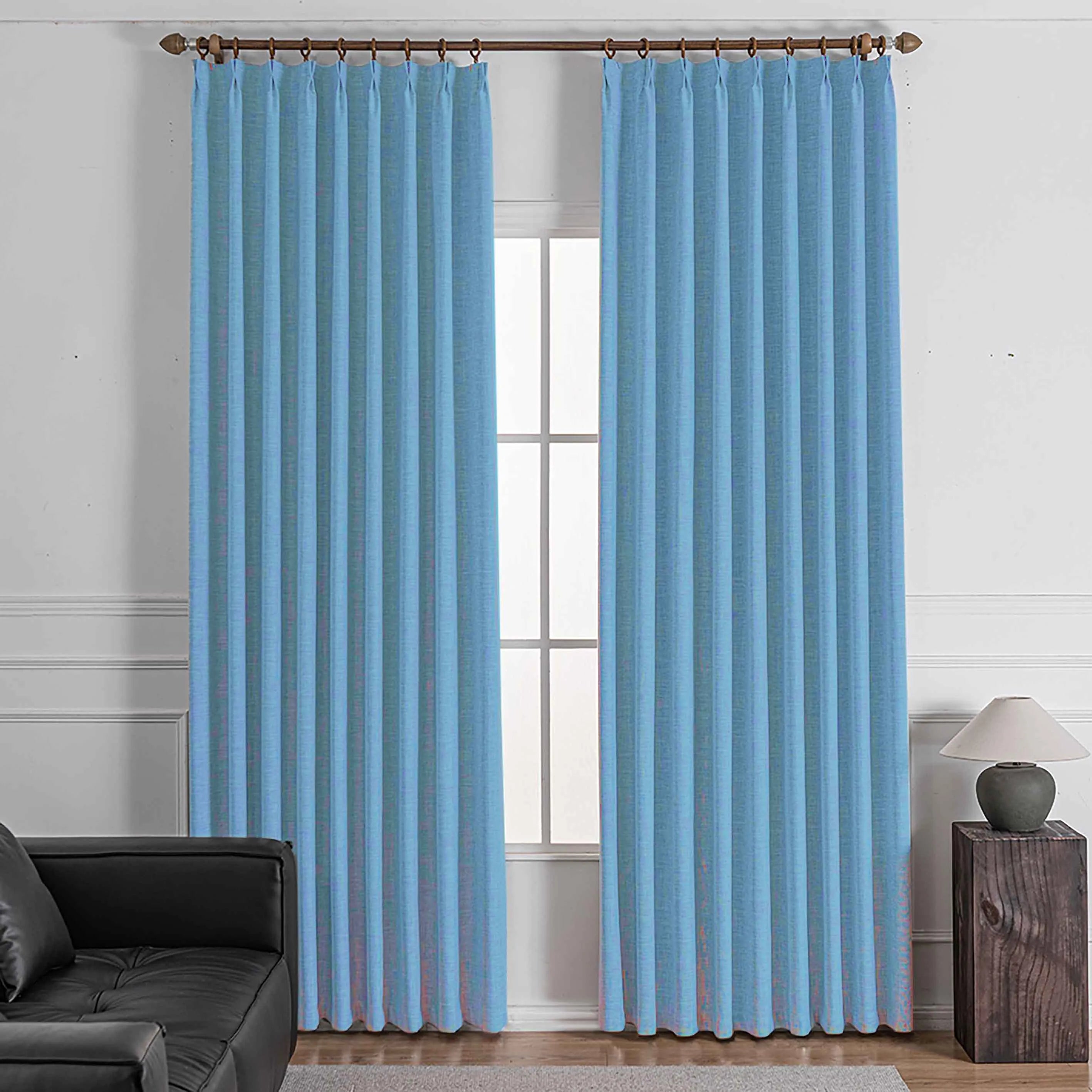 Shyn Linen Texture 100% Blackout Curtains Shyn Blue-17