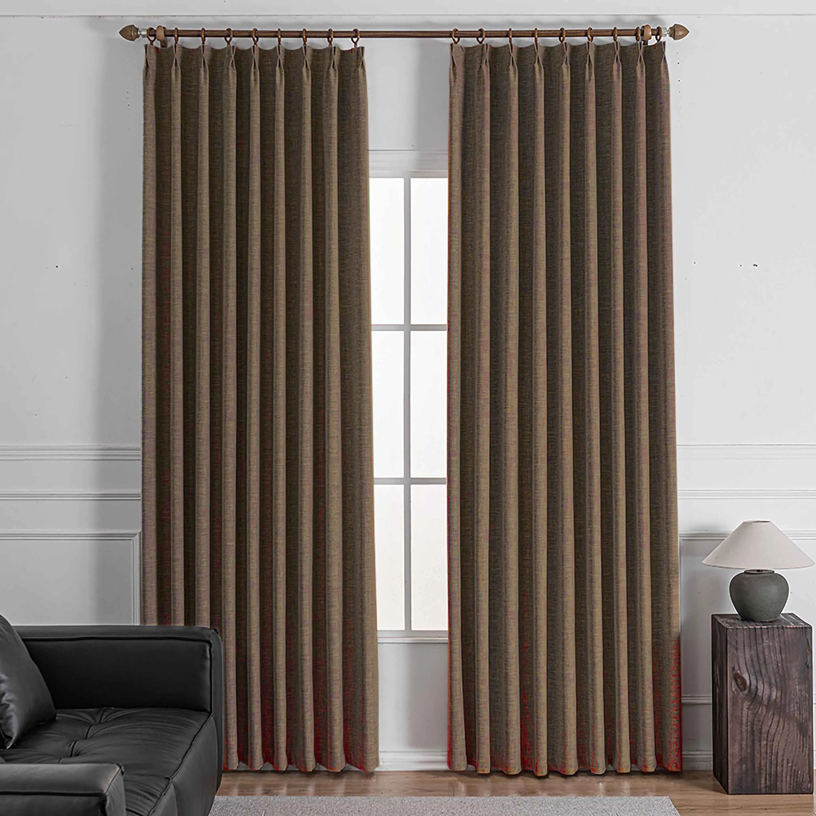 Shyn Linen Oeko-Tex Blackout Pinch Pleat Custom Curtains Shyn Coffee Brown-31