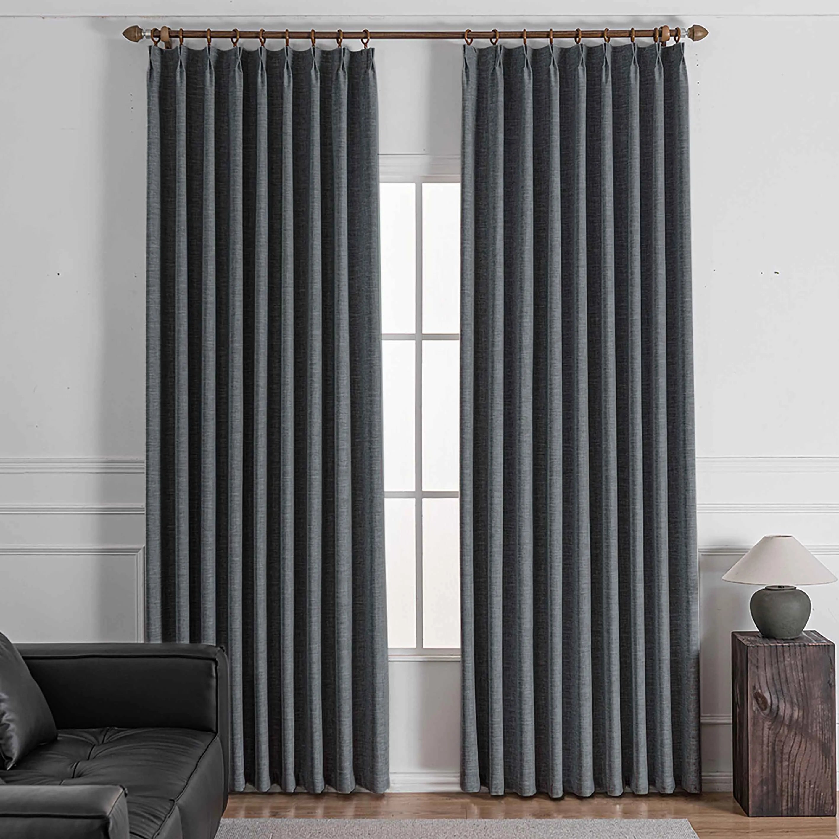 Shyn Linen Oeko-Tex Blackout Pinch Pleat Custom Curtains Shyn Drak Gray-32