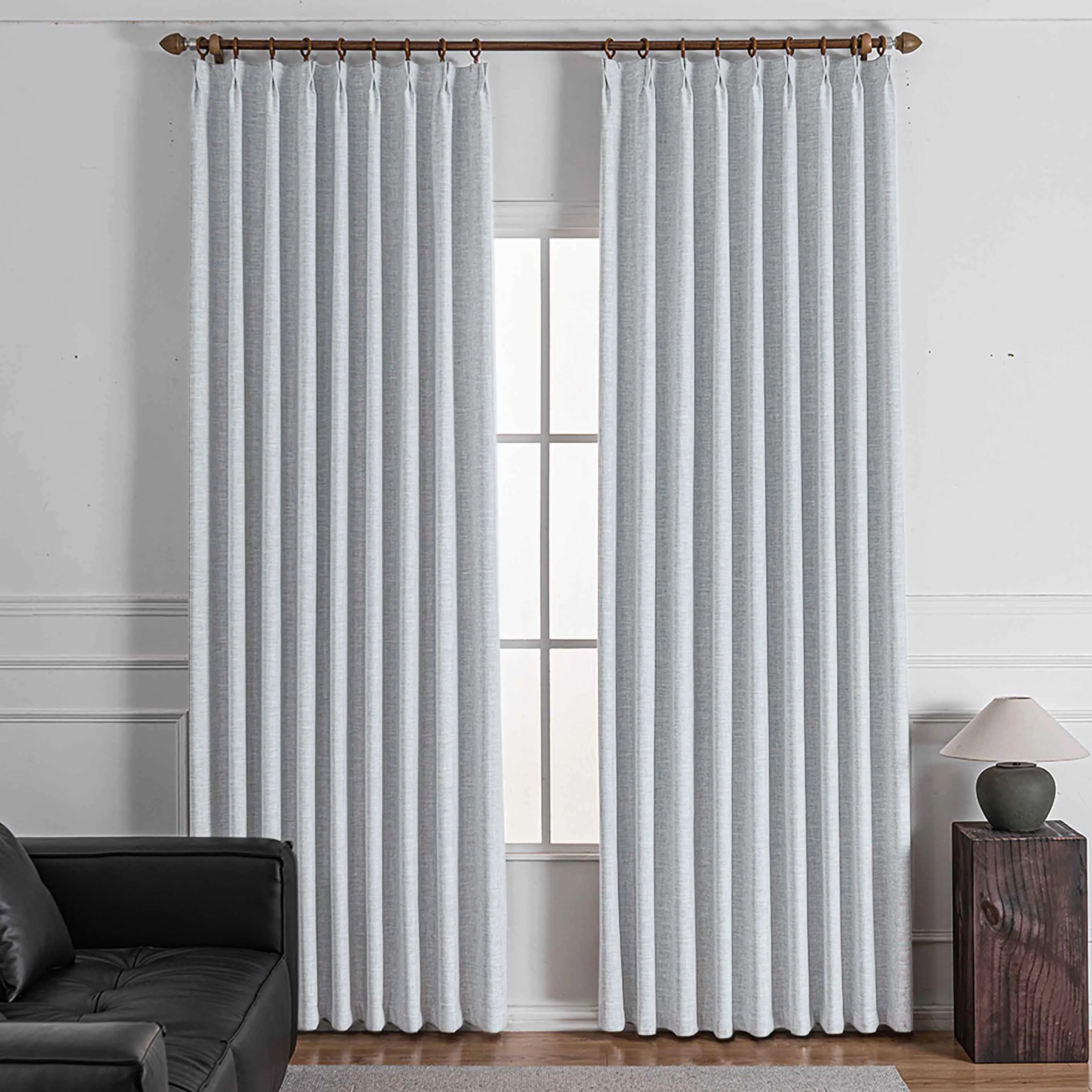Shyn Linen Oeko-Tex Blackout Pinch Pleat Custom Curtains Shyn Gray White-7
