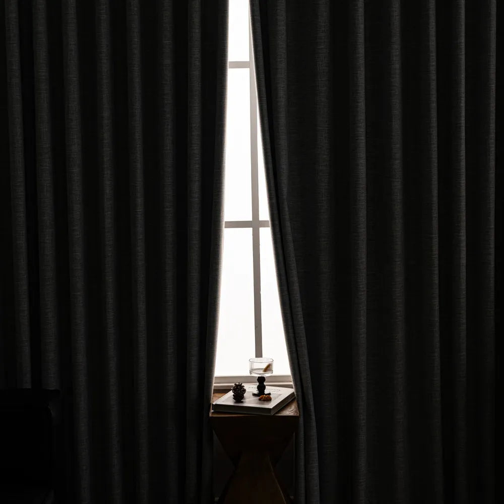Shyn Linen Texture 100% Blackout Curtains Shyn