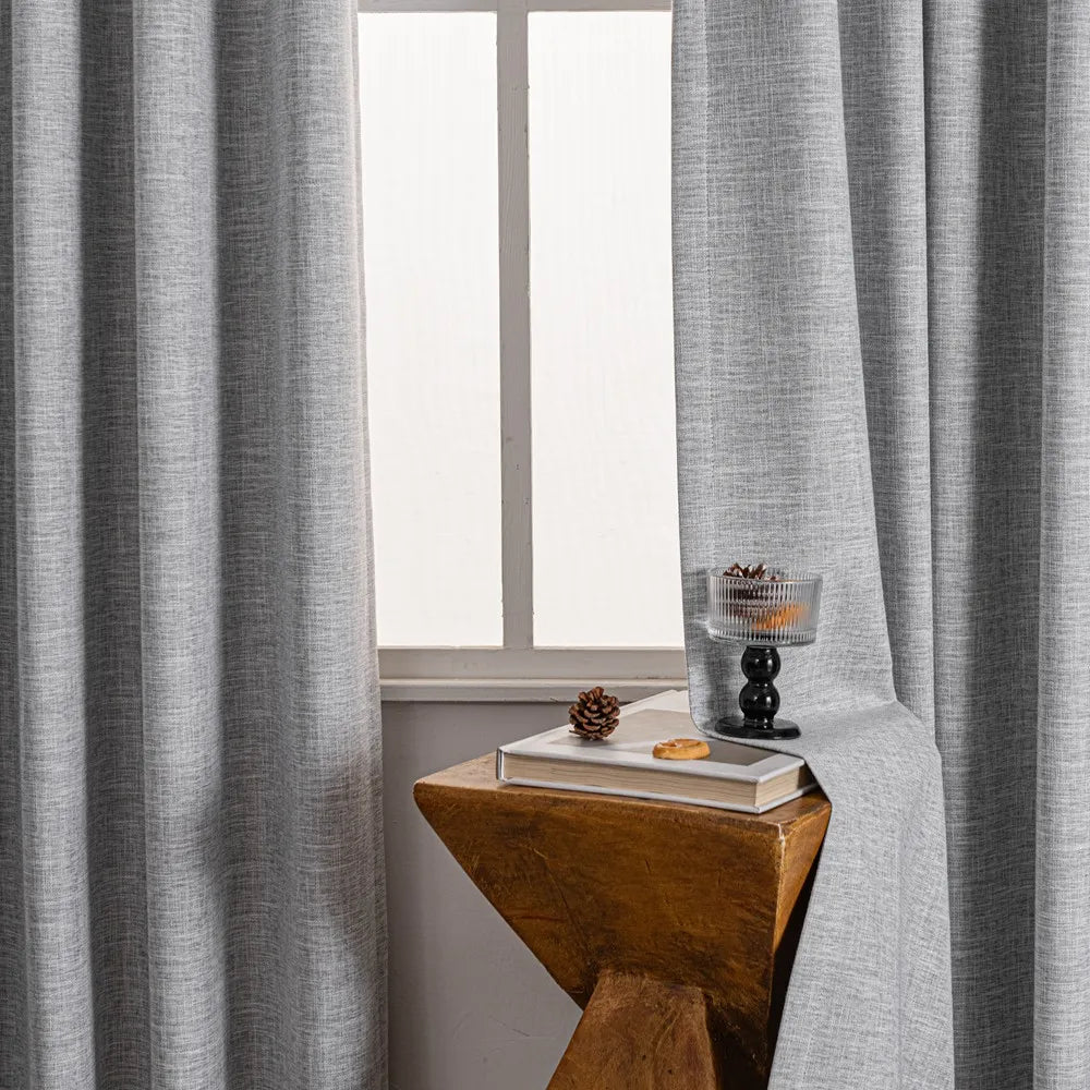 Shyn Linen Texture 100% Blackout Curtains Shyn