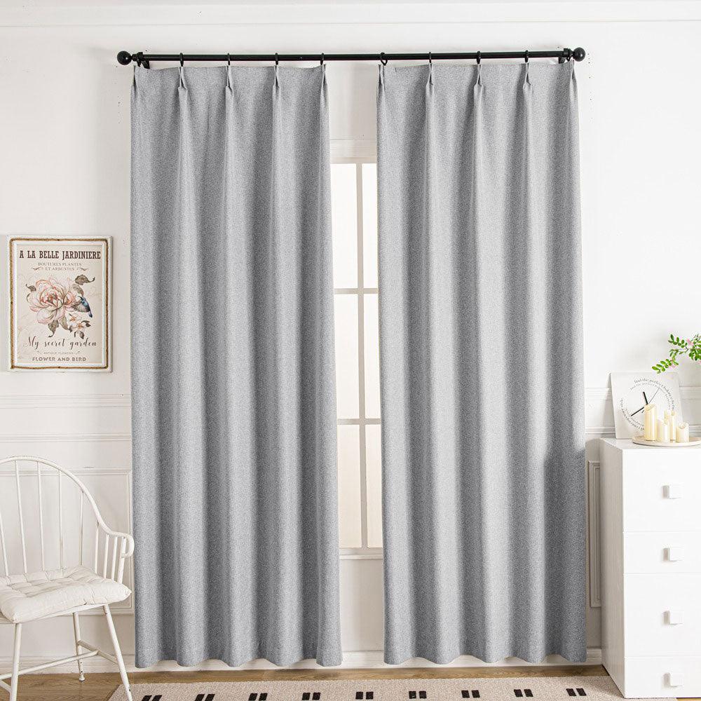 Silver Gray-5 Lullaby Faux Linen Textures Blackout Custom Curtains