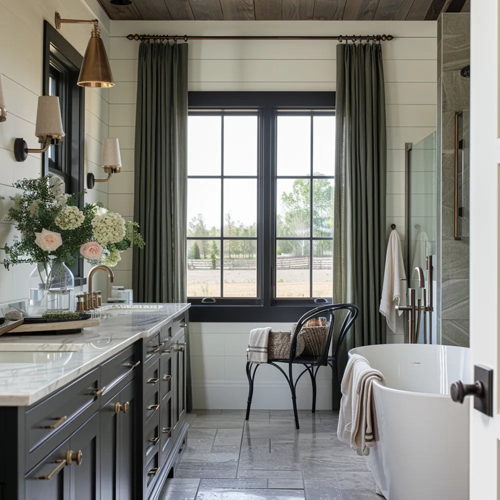 Thalia Textured Bathroom Linen Pleat Custom Curtains Thalia