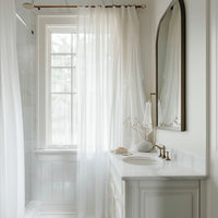Pure White Voile Sheer Pleat Custom Curtains For Bathroom