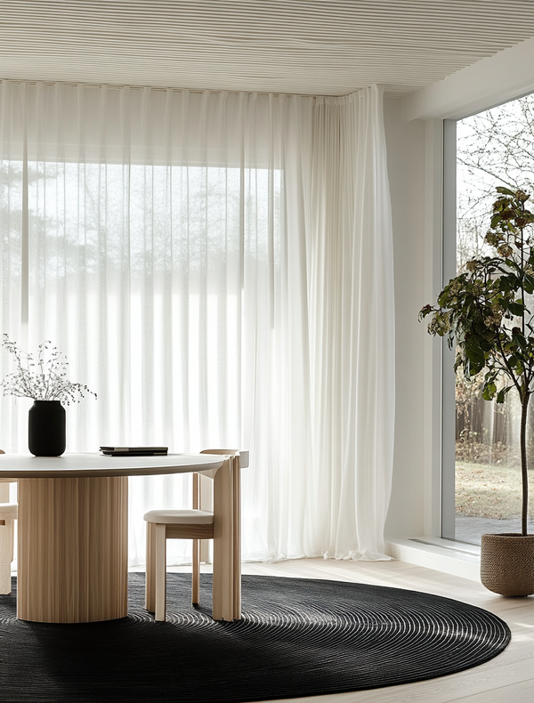 Vesper Vertical Stripe White Sheer Living Room Custom Curtains