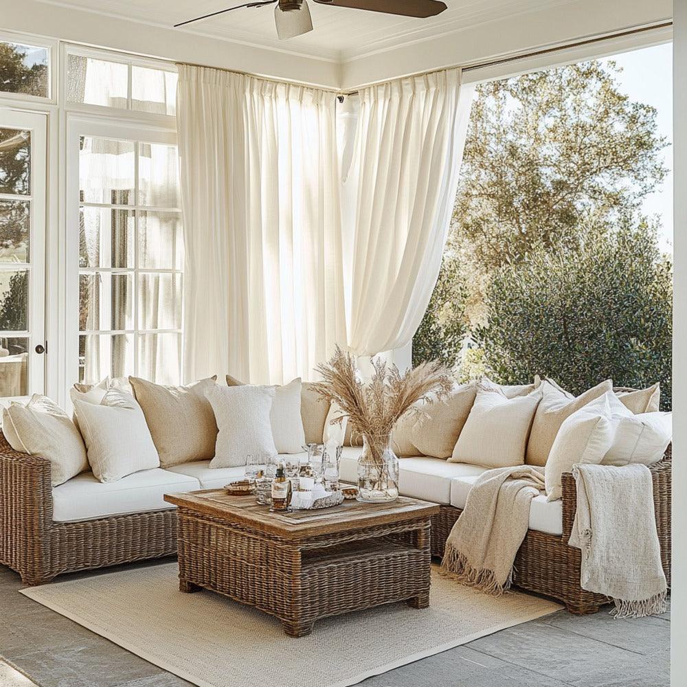 Breezy Meadow Beige Linen Sheer Pleat Custom Curtains