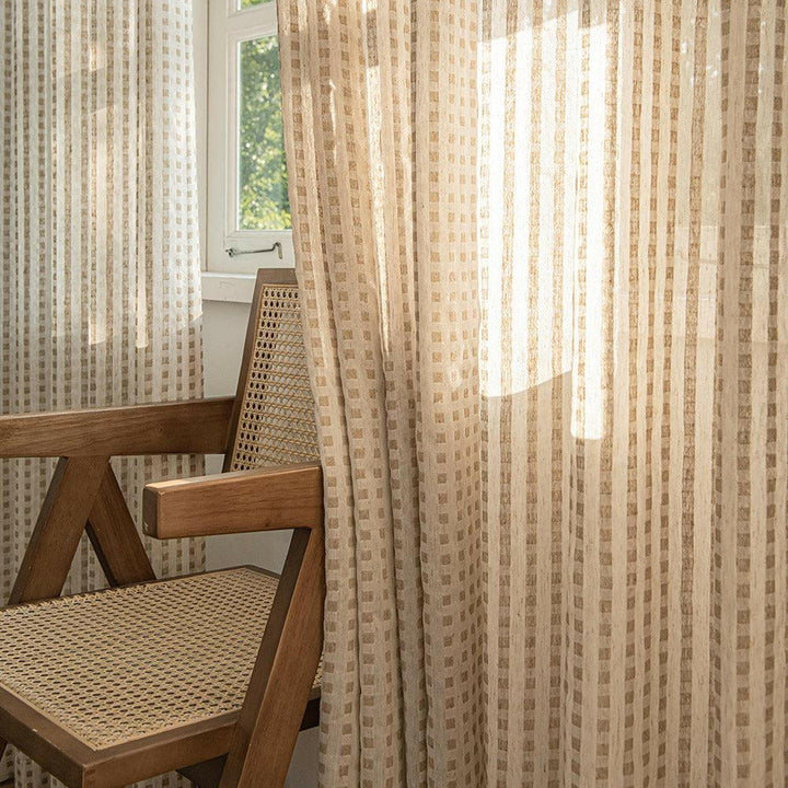 Khaki Eco-Lin Grid Harmony Linen Custom Curtains