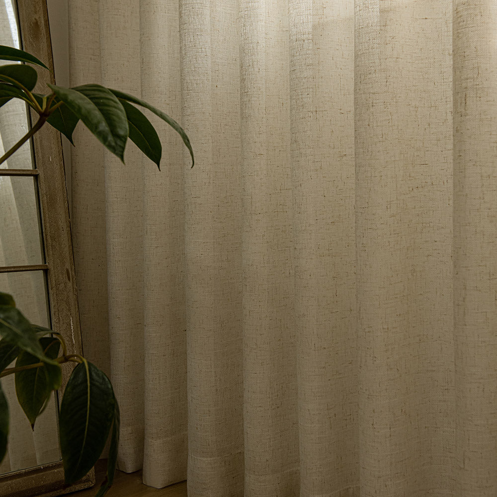 Herb-Lin Beige Linen Sheer Privacy Custom Curtains