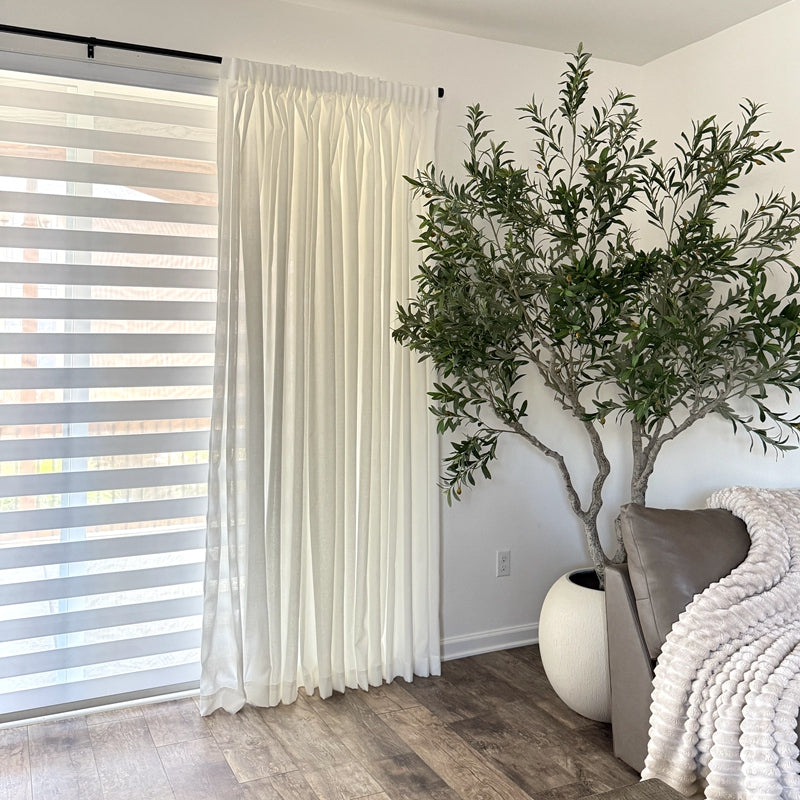 Fina Soft-Touch White Linen Pleat Sheer Curtains with Grid Texture
