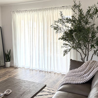 Fina Soft-Touch White Linen Grommet Soft Top Sheer Curtain with Grid Texture