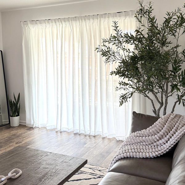 Fina Soft-Touch White Linen Grommet Soft Top Sheer Curtain with Grid Texture
