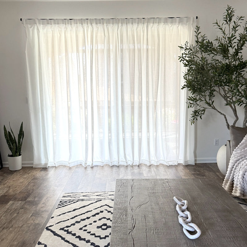 Fina Soft-Touch White Linen Pleat Sheer Curtains with Grid Texture