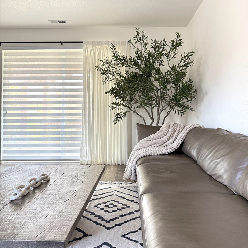 Fina Soft-Touch White Linen Pleat Sheer Curtains with Grid Texture
