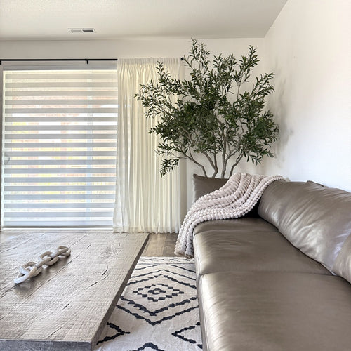 Fina Soft-Touch White Linen Grommet Soft Top Sheer Curtain with Grid Texture Fina