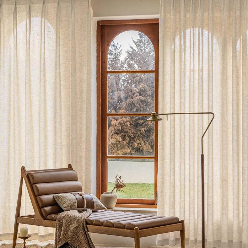 Light Beige Mead Faux Linen Texture Custom Curtains For Living Room