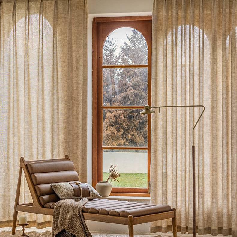 Log Color Mead Faux Linen Texture Custom Curtains For Living Room
