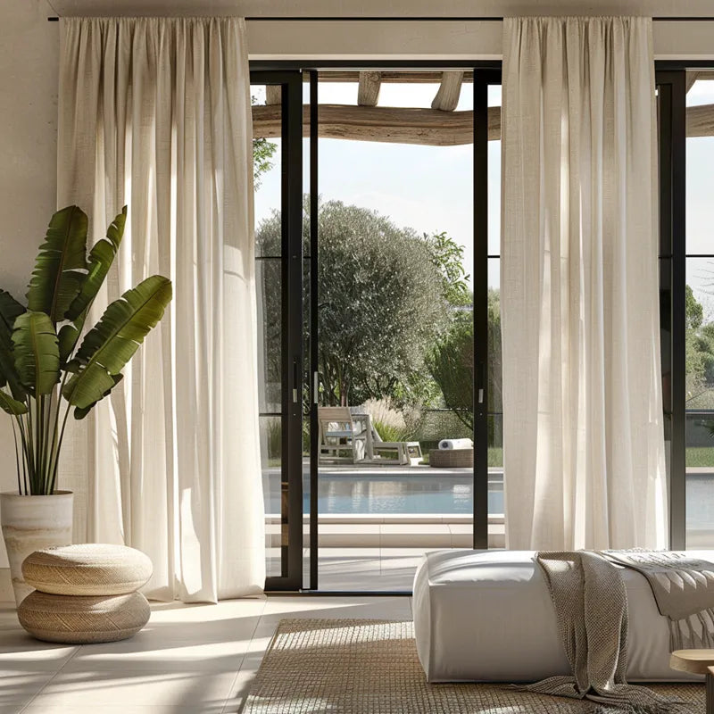 Mead Faux Linen Texture Outdoor Pleat Custom Curtains Mead