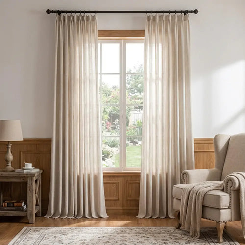 Nyla Cream Yellow Blended Cotton Pinch Pleat Custom Curtains