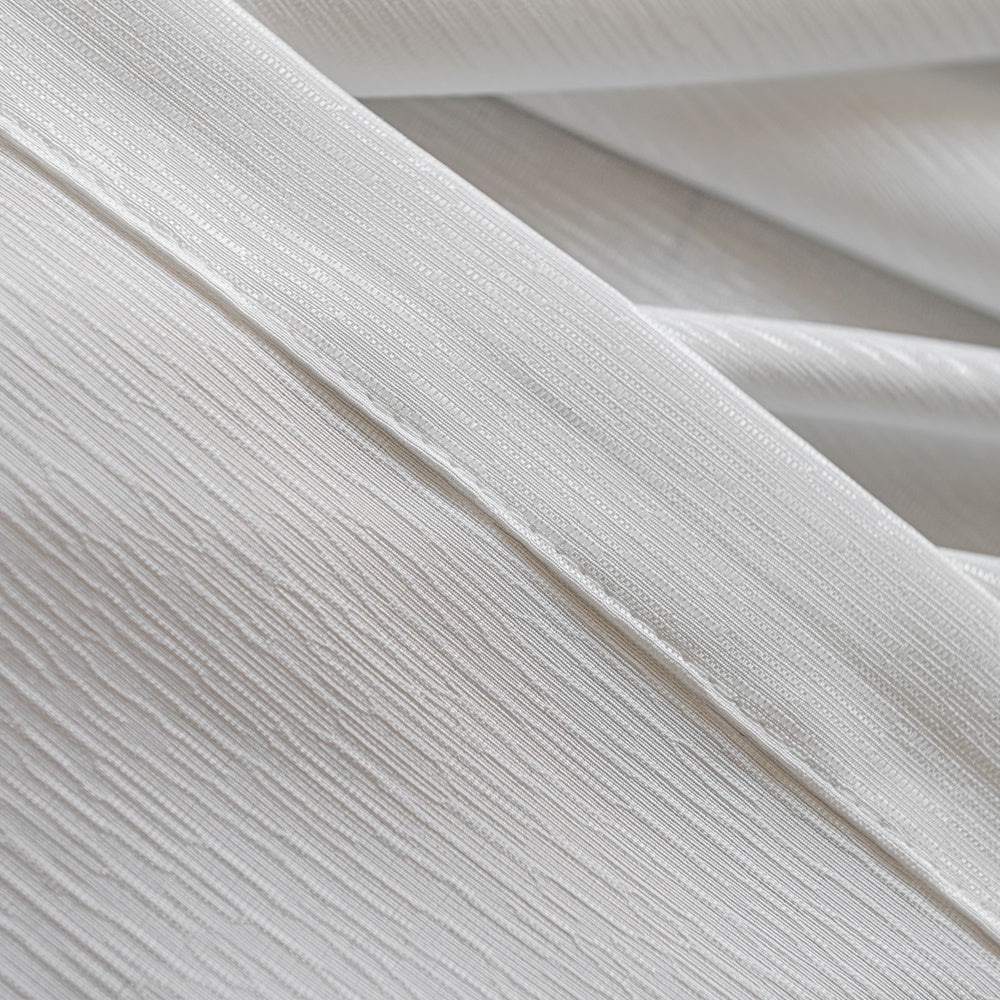 Arbor Textured Organic Wood-Grain Tailored Pleat White Sheer Curtains