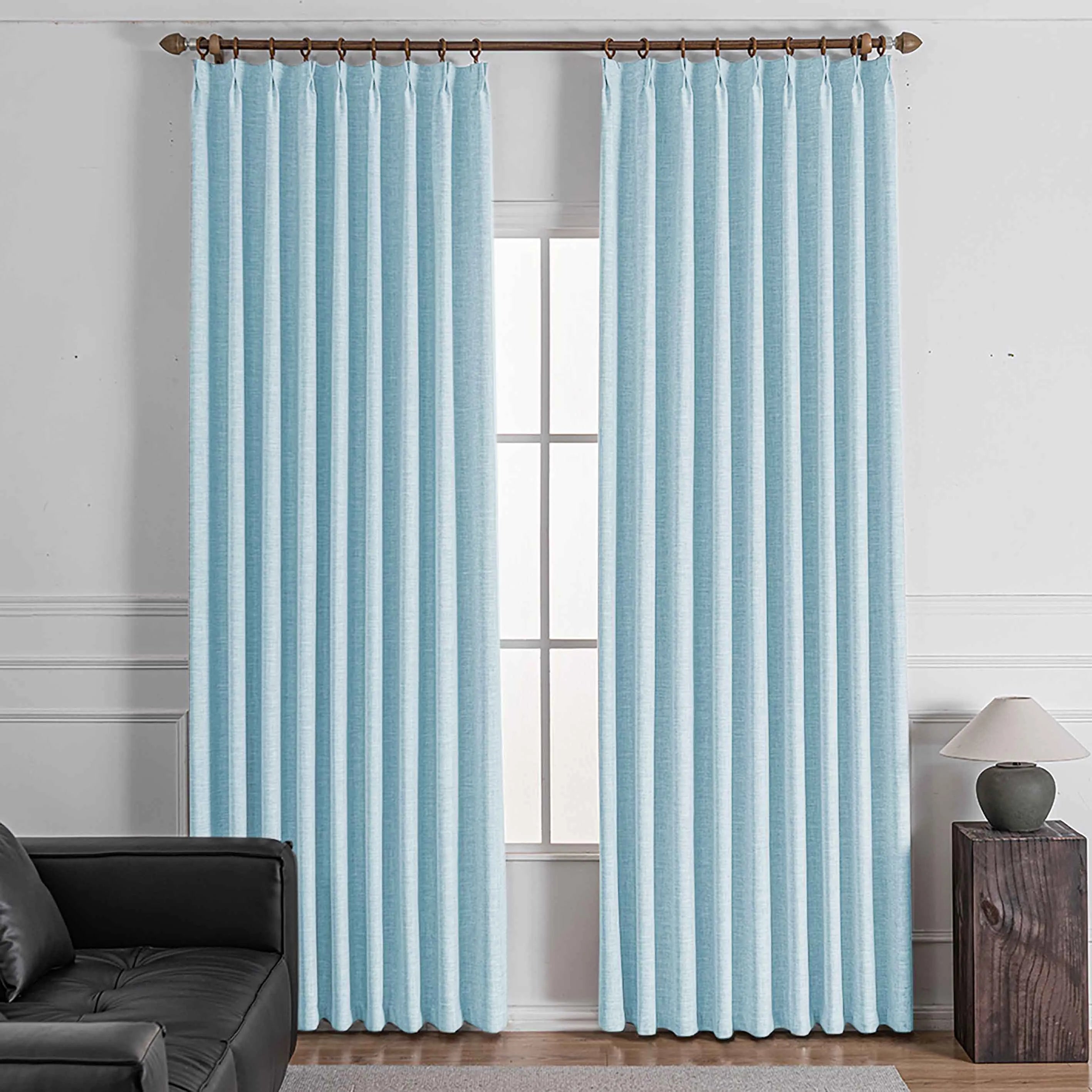 Shyn Linen Oeko-Tex Blackout Pinch Pleat Custom Curtains Shyn Cloud Blue-3