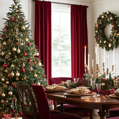 Red velvet curtains for christmas